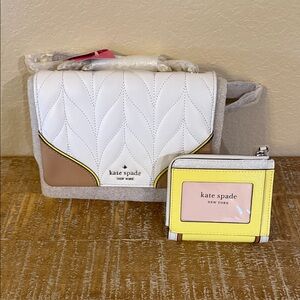 Kate Spade Quilted White and Tan Bag with Yellow Wallet